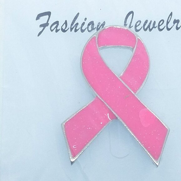 Pin Set of 4 Pin Pink Ribbon Breast Cancer Pink Silver 1 1/2" Tall - Picture 1 of 4